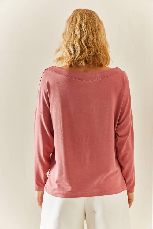 Pembe Kayık Yaka Salaş Bluz 3YXK2-47537-20 - 5