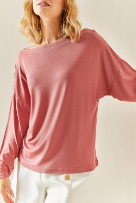 Pembe Kayık Yaka Salaş Bluz 3YXK2-47537-20 - XHAN
