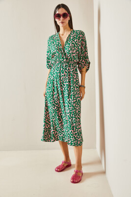 Pembe Leopar Desenli Kruvaze Yaka Elbise 5YXK6-48408-20 - 3