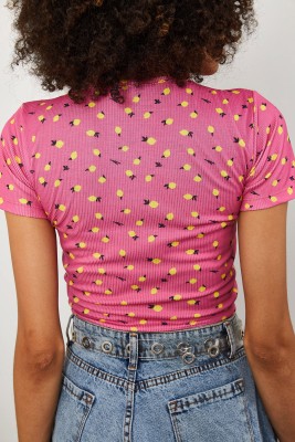 Pembe Limon Desenli Büzgü Detaylı Crop 2KXK2-45700-20 - 6