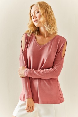 Pembe Omuz Dekolteli Salaş Bluz 3YXK2-47539-20 - 3
