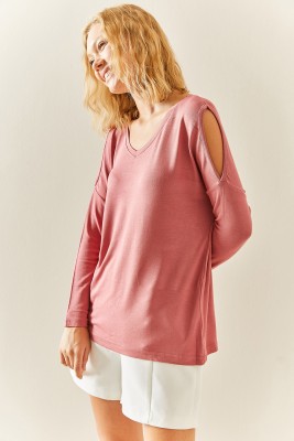 Pembe Omuz Dekolteli Salaş Bluz 3YXK2-47539-20 - 4
