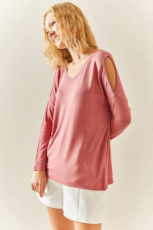Pembe Omuz Dekolteli Salaş Bluz 3YXK2-47539-20 - 4