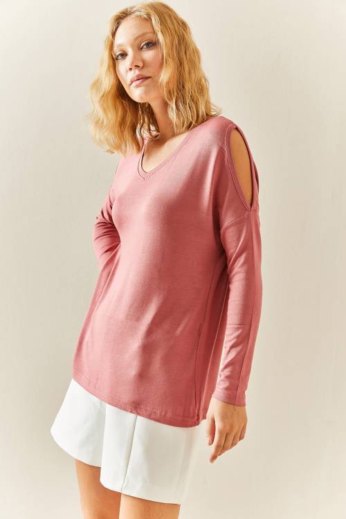 Pembe Omuz Dekolteli Salaş Bluz 3YXK2-47539-20 - 6