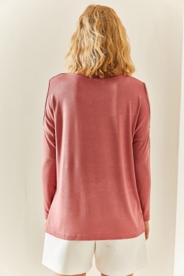 Pembe Omuz Dekolteli Salaş Bluz 3YXK2-47539-20 - 7