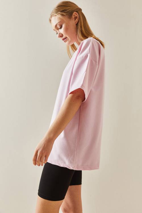 Pembe Oversize Basic Tişört 3YXK1-47087-20 - 3