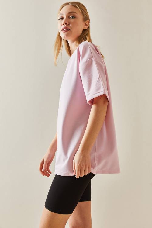 Pembe Oversize Basic Tişört 3YXK1-47087-20 - 4