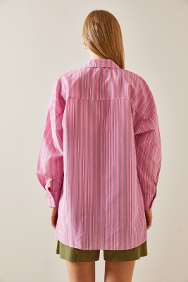 Pembe Oversize Çizgili Gömlek 4KXK2-47766-20 - 7