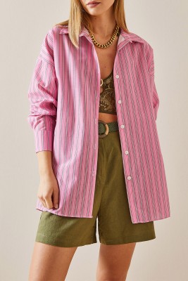 XHAN - Pembe Oversize Çizgili Gömlek 4KXK2-47766-20