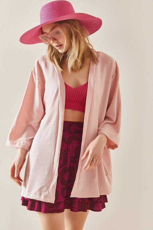 Pembe Oversize Dokulu Kimono 3YXK4-46988-20 - 3