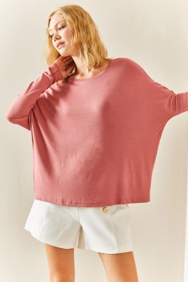 Pembe Yarasa Kol Bisiklet Yaka Bluz 3YXK2-47538-20 - 2