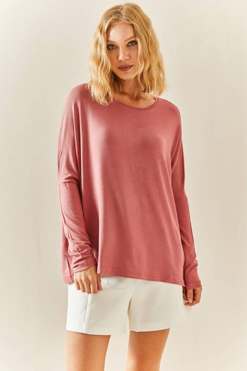 Pembe Yarasa Kol Bisiklet Yaka Bluz 3YXK2-47538-20 - 3