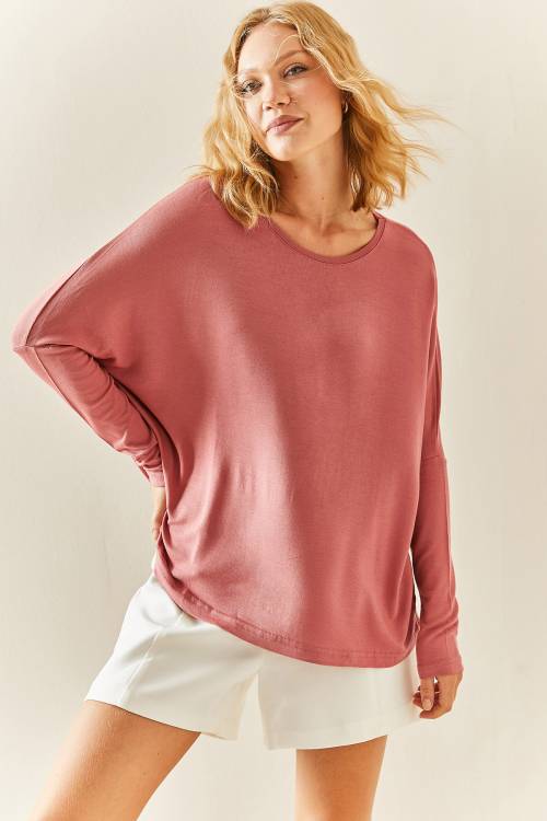 Pembe Yarasa Kol Bisiklet Yaka Bluz 3YXK2-47538-20 - 4