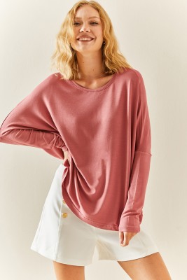 Pembe Yarasa Kol Bisiklet Yaka Bluz 3YXK2-47538-20 - 5