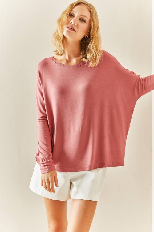 Pembe Yarasa Kol Bisiklet Yaka Bluz 3YXK2-47538-20 - 6