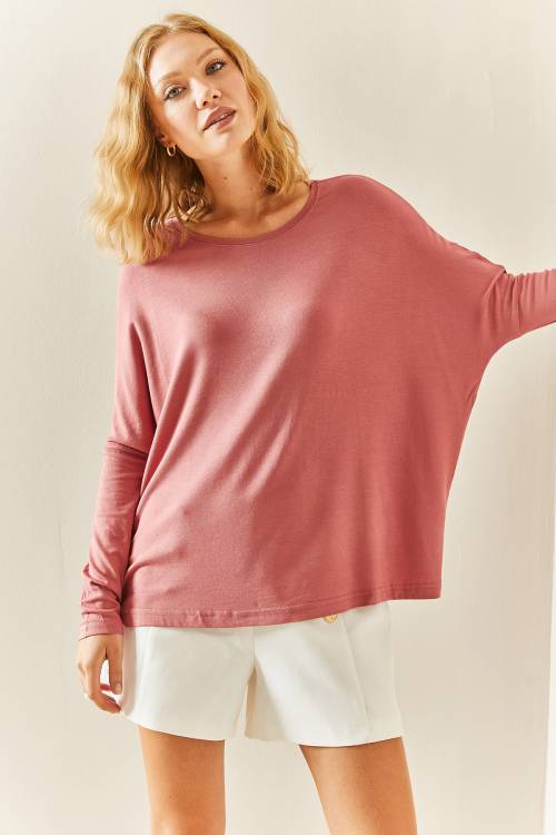 Pembe Yarasa Kol Bisiklet Yaka Bluz 3YXK2-47538-20 - 7