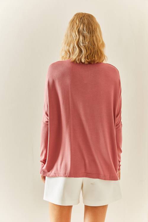 Pembe Yarasa Kol Bisiklet Yaka Bluz 3YXK2-47538-20 - 8