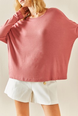 Pembe Yarasa Kol Bisiklet Yaka Bluz 3YXK2-47538-20 