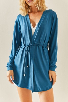 XHAN - Petrol Mavisi Dökümlü Örme Kimono 3YXK4-47545-42