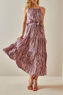 Pudra Halter Yaka Desenli Maxi Elbise 5YXK6-47989-50 