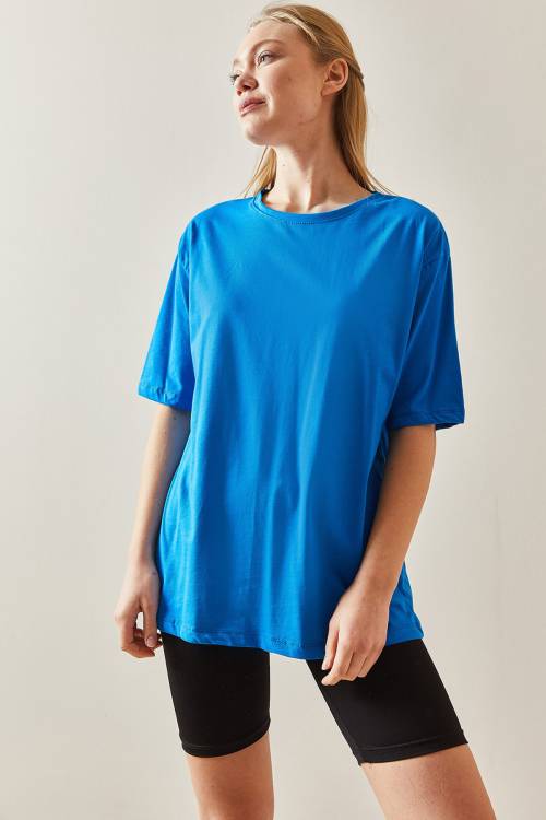 Saks Bisiklet Yaka Basic Oversize Tişört 4KXK1-47895-15 - 3