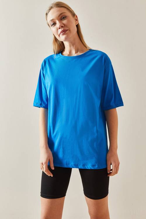 Saks Bisiklet Yaka Basic Oversize Tişört 4KXK1-47895-15 - 4