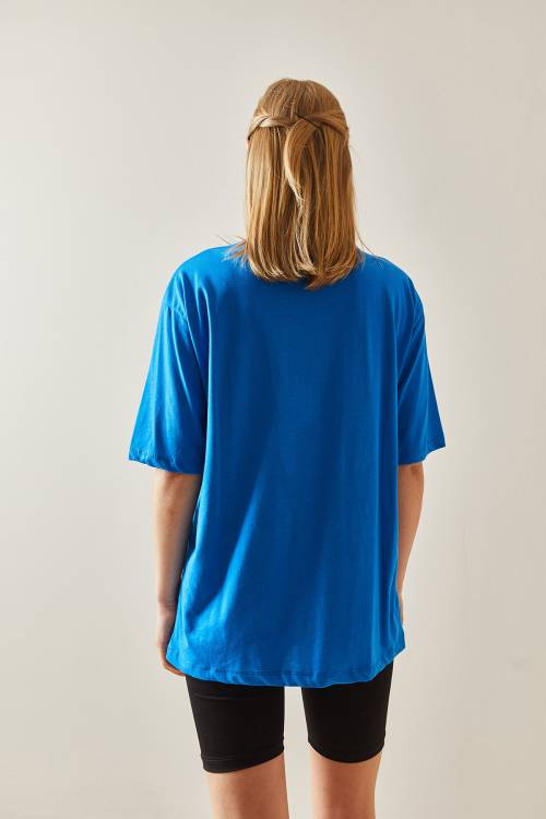 Saks Bisiklet Yaka Basic Oversize Tişört 4KXK1-47895-15 - 5