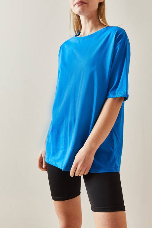 Saks Bisiklet Yaka Basic Oversize Tişört 4KXK1-47895-15 - 2