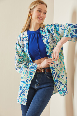 Saks Desenli Oversize Kimono 5YXK4-48062-15 - 4