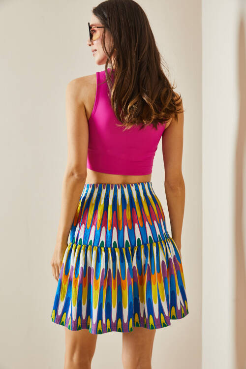 Saks Desenli & Volanlı Örme Mini Etek 5YXK7-48528-15 - 6