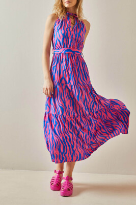 Saks Halter Yaka Desenli Maxi Elbise 5YXK6-47989-15 