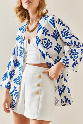 Saks Mavi Desenli Oversize Keten Kimono 3YXK4-47500-15 