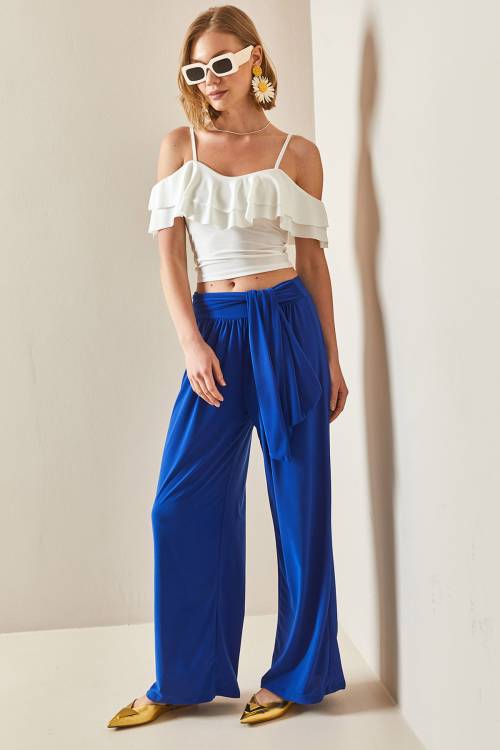 Saks Mavi Salaş Kesim Bol Paça Pantolon 3YXK5-47094-15 - 4