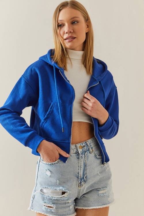 Saks Şardonlu Fermuarlı & Kapüşonlü Sweatshirt 4KXK8-47837-15 - 4