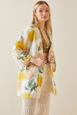 Sarı Çiçek Desenli Oversize Kimono 5YXK4-48061-10 - 6