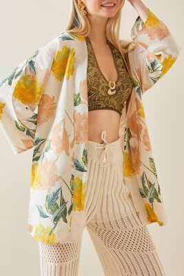 Sarı Çiçek Desenli Oversize Kimono 5YXK4-48061-10 - 1