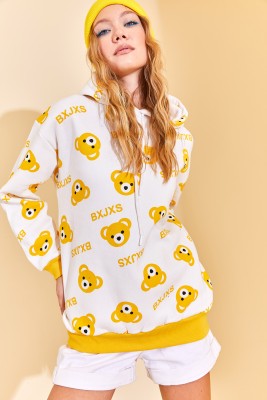 Sarı Kapüşonlü Ayıcık Desenli Sweatshirt 3KXK8-46624-10 - 6