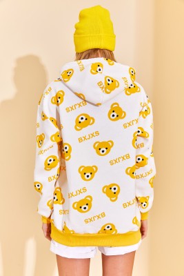 Sarı Kapüşonlü Ayıcık Desenli Sweatshirt 3KXK8-46624-10 - 7