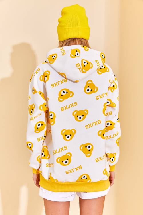 Sarı Kapüşonlü Ayıcık Desenli Sweatshirt 3KXK8-46624-10 - 7