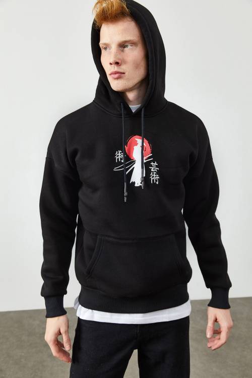 Siyah Arkası Baskı Detaylı Kapüşonlu Sweatshirt 2KXE8-45368-02 - 2