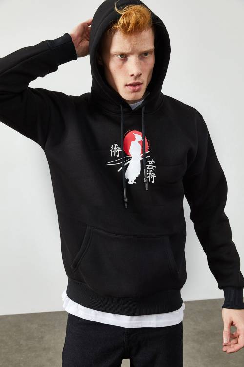 Siyah Arkası Baskı Detaylı Kapüşonlu Sweatshirt 2KXE8-45368-02 - 4