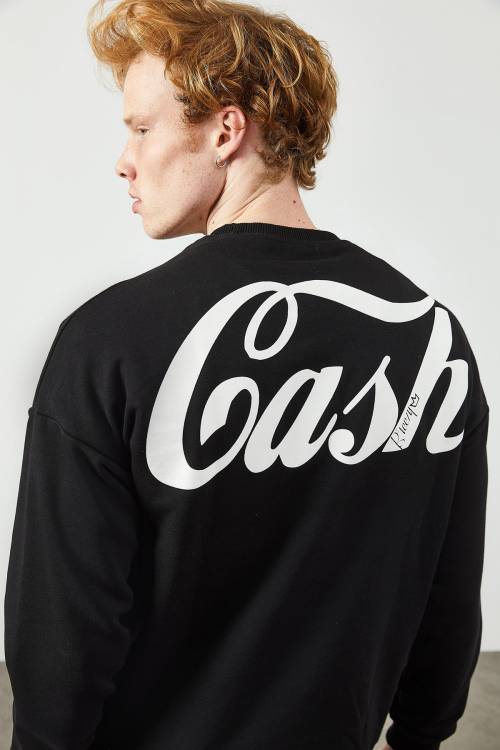 XHAN - Siyah Arkası Baskı Detaylı Sweatshirt 2KXE8-45364-02