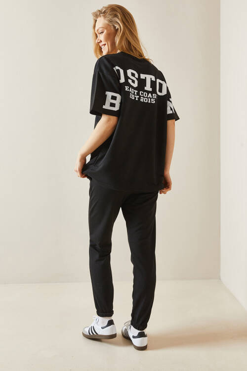 Siyah Arkası Yazılı Oversize Eşofman Takımı 5YXK8-48041-02 - 2