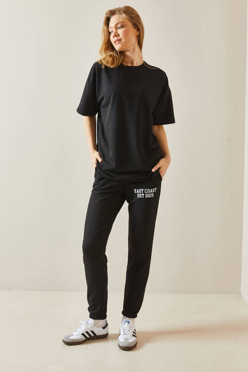 Siyah Arkası Yazılı Oversize Eşofman Takımı 5YXK8-48041-02 - 3