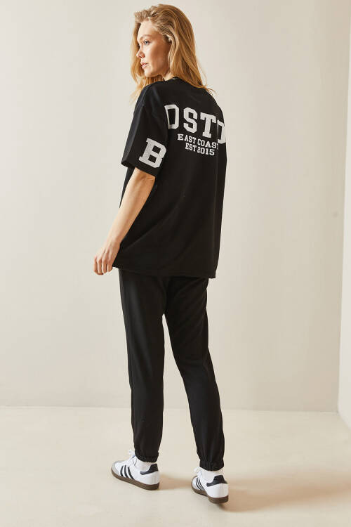 Siyah Arkası Yazılı Oversize Eşofman Takımı 5YXK8-48041-02 - 4