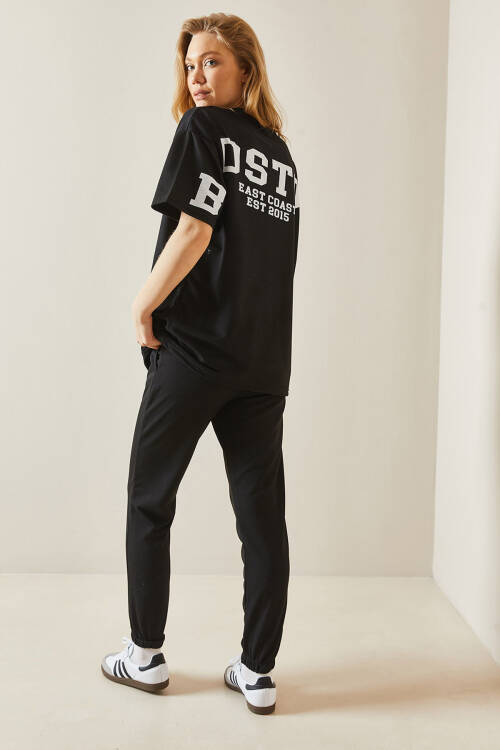 Siyah Arkası Yazılı Oversize Eşofman Takımı 5YXK8-48041-02 - 6
