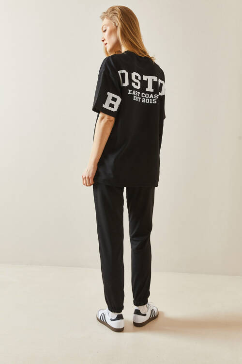 Siyah Arkası Yazılı Oversize Eşofman Takımı 5YXK8-48041-02 - 7