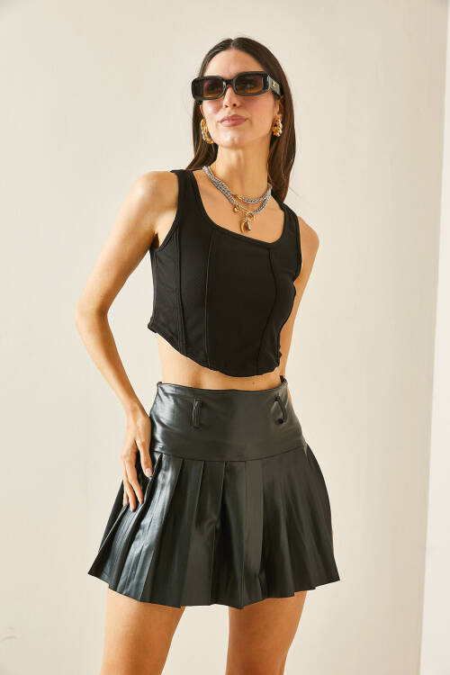 Siyah Askılı Fitilli Bluz 5YXK2-48458-02 - 3