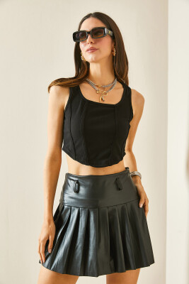 Siyah Askılı Fitilli Bluz 5YXK2-48458-02 - 6