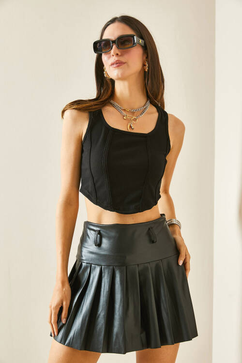 Siyah Askılı Fitilli Bluz 5YXK2-48458-02 - 6